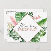 Werden Sie meine Bridesmaid Tropenpalme Wasserfarb Ankündigungspostkarte (Vorne/Hinten)