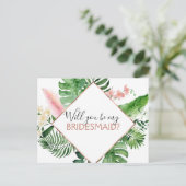 Werden Sie meine Bridesmaid Tropenpalme Wasserfarb Ankündigungspostkarte (Stehend Vorderseite)