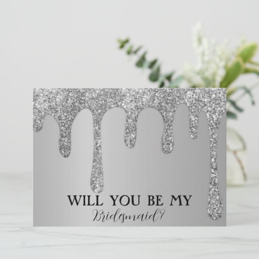 Werden Sie meine Bridesmaid-Tropfen für Silberne G Save The Date (Stehend Vorderseite)