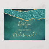Werden Sie meine Bridesmaid Türkis & Gold Agate? Einladungspostkarte (Vorderseite)
