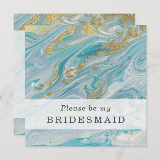 Werden Sie meine Bridesmaid Turquoise & Gold Card  Einladung (Vorne/Hinten)