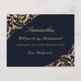 Werden Sie meine Bridesmaid Vintagen Gold Navy Flo Einladung