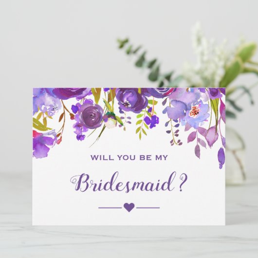 Werden Sie meine Bridesmaid-Violette Lila Blüte se Einladung (Stehend Vorderseite)