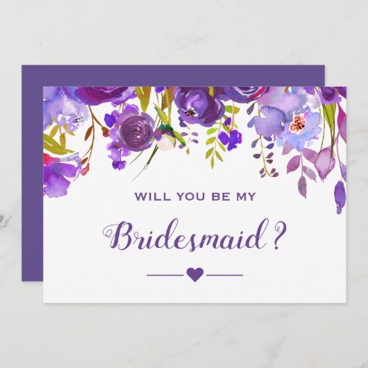 Werden Sie meine Bridesmaid-Violette Lila Blüte se Einladung (Vorne/Hinten)