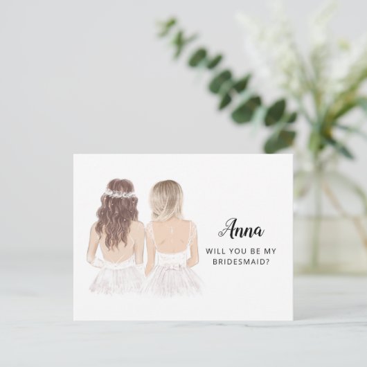 Werden Sie meine Bridesmaid-Vorschlagskarte sein Postkarte (Stehend Vorderseite)
