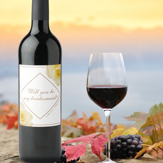 Werden Sie meine Bridesmaid Yellow Rose Floral Weinetikett