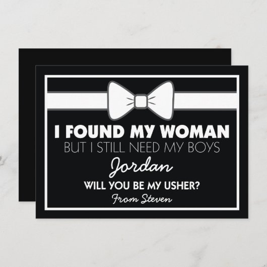 Werden Sie meine eher schwarz-weiße Krawatte sein? Einladung (Vorne/Hinten)