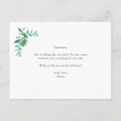 "Werden Sie meine Ehrenmatron sein?" Vorschlagskar Ankündigungspostkarte (Rückseite)