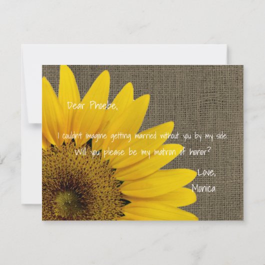 Werden Sie meine Ehrenmatrone der rustikalen Hochz Einladung (Rückseite)