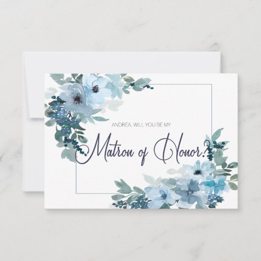 Werden Sie meine Ehrenmatrone moderner blauer Rose (Vorderseite)