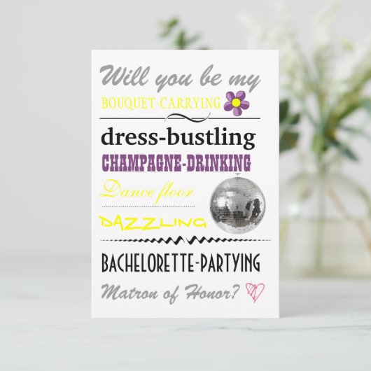 "Werden Sie meine Ehrenmatrone sein?" Einladung (Stehend Vorderseite)