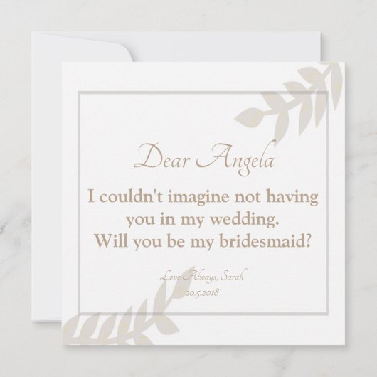 Werden Sie meine goldene Bridesmaid-Blumenkarte? Einladung (Rückseite)