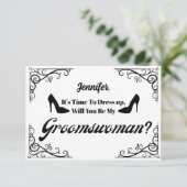 werden Sie meine Groomswoman Retro-Skript Vorschla Einladung (Stehend Vorderseite)