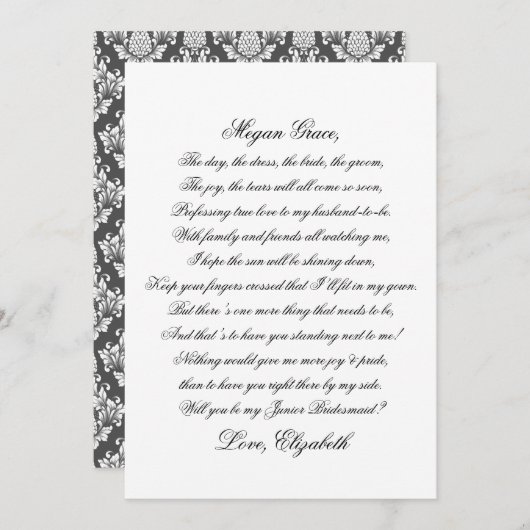 Werden Sie meine Junior Birdesmaid Script Poem Car (Vorne/Hinten)