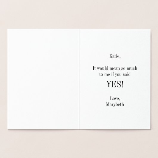 Werden Sie meine Matrone der Ehrengoldfolie sein? Folienkarte (Innenseite)