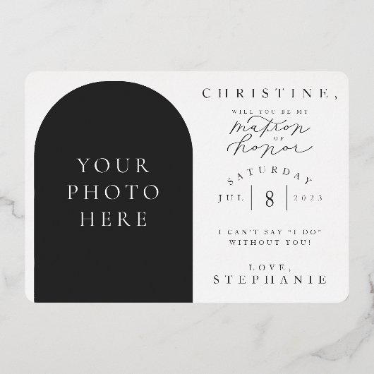 Werden Sie meine Matrone des Ehrendiebstahls sein? Folieneinladung (Rückseite)