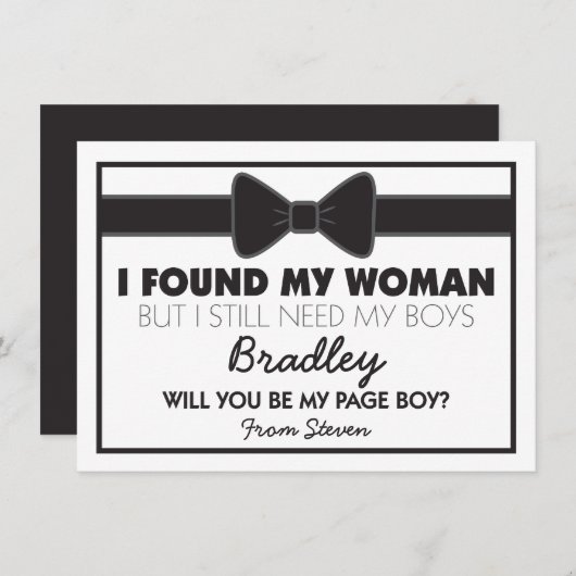 Werden Sie meine Page Bow Black/White Bow-Krawatte Einladung (Vorne/Hinten)