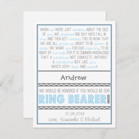 Werden Sie meine Ringbeers Baby Blue / Grau Card s Einladung (Vorne/Hinten)