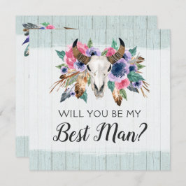 Werden Sie meine Trauzeuge-Rustikale Blumenschädel Einladung