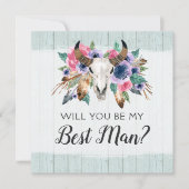 Werden Sie meine Trauzeuge-Rustikale Blumenschädel Einladung (Vorderseite)