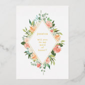 Werden Sie meine Trauzeugin Blumengold sein? Folieneinladung (Vorderseite)