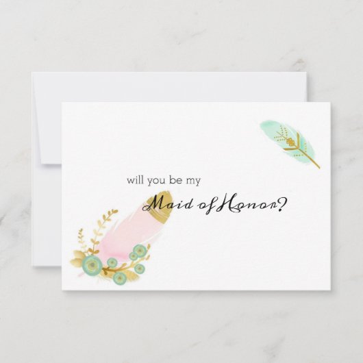 Werden Sie meine Trauzeugin Boho Feathers Pink sei (Vorderseite)