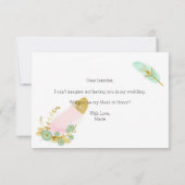 Werden Sie meine Trauzeugin Boho Feathers Pink sei (Rückseite)