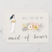 Werden Sie meine Trauzeugin Cards Girl Black Hair Einladung (Vorne/Hinten)