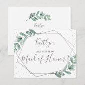 Werden Sie meine Trauzeugin Eukalyptus Geometric s (Vorne/Hinten)