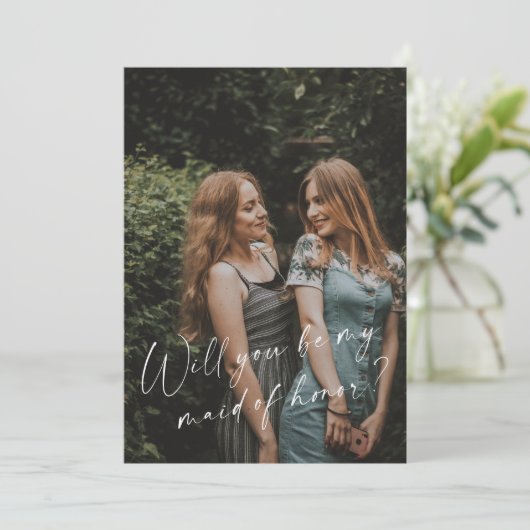 Werden Sie meine Trauzeugin Foto-Vorschlagskarte s Einladung (Stehend Vorderseite)