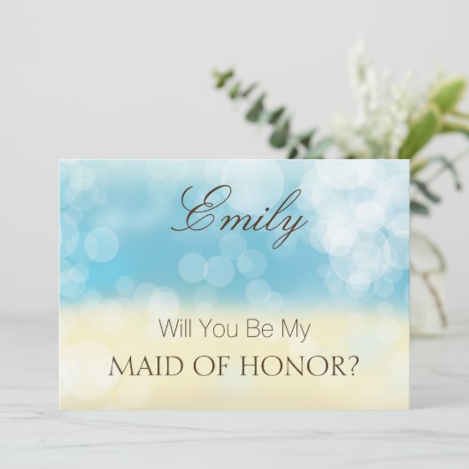 Werden Sie meine TRAUZEUGIN Gold Blue Glitzer? Einladung (Stehend Vorderseite)