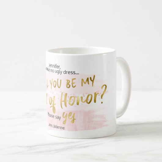 Werden Sie meine Trauzeugin Gold Blush Wasserfarbe Kaffeetasse (VorderseiteRechts)