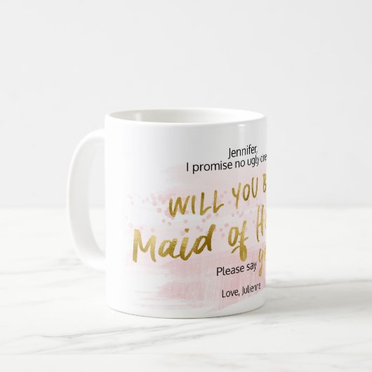 Werden Sie meine Trauzeugin Gold Blush Wasserfarbe Kaffeetasse (Vorderseite Links)
