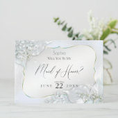 Werden Sie meine Trauzeugin Icy Blue Shimmer Einladung (Stehend Vorderseite)