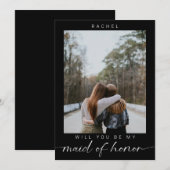 Werden Sie meine Trauzeugin Minimal Foto Black Einladung (Vorne/Hinten)