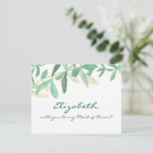 Werden Sie meine Trauzeugin moderne botanische Einladung (Stehend Vorderseite)