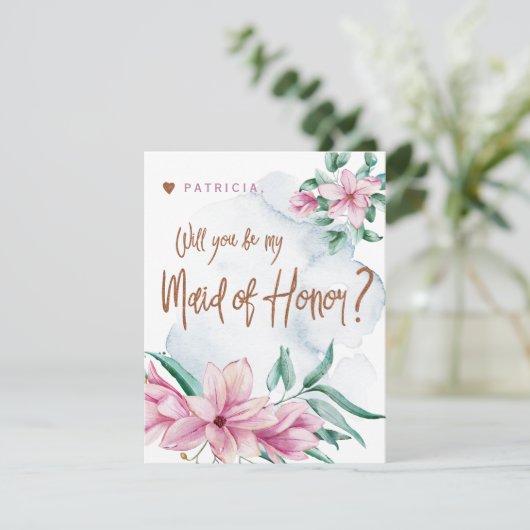 Werden Sie meine Trauzeugin pinkfarbene Minzheldin Einladung (Stehend Vorderseite)