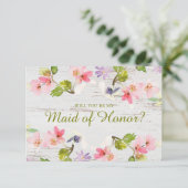Werden Sie meine Trauzeugin rustikal rosa Florals (Stehend Vorderseite)