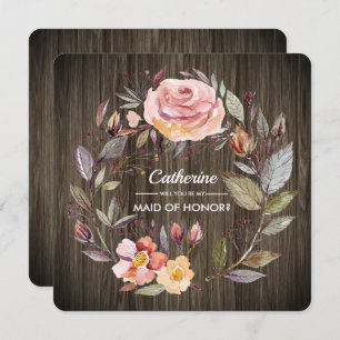Werden Sie meine Trauzeugin sein? Barn Wood Floral Einladung