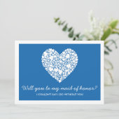 Werden Sie meine Trauzeugin sein? Blue Heart Card Einladung (Stehend Vorderseite)
