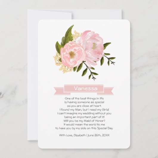 Werden Sie meine Trauzeugin sein? Blush Pink Peoni Einladung (Vorderseite)
