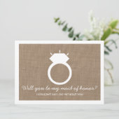 Werden Sie meine Trauzeugin sein? Burlap Ring Card Einladung (Stehend Vorderseite)