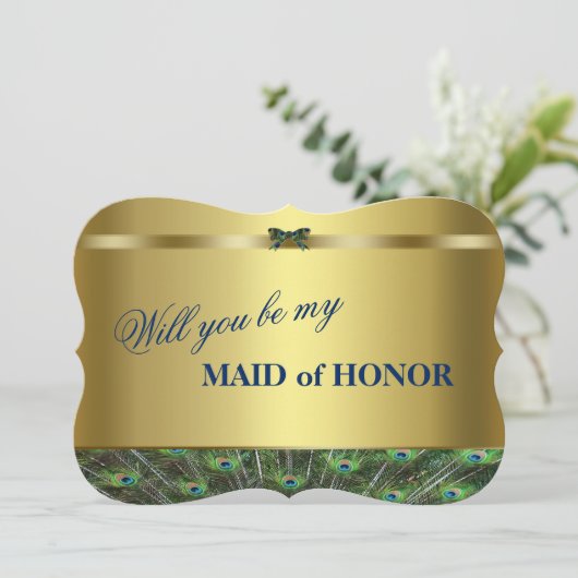 Werden Sie meine Trauzeugin sein? Custom Gold Peac Einladung (Stehend Vorderseite)