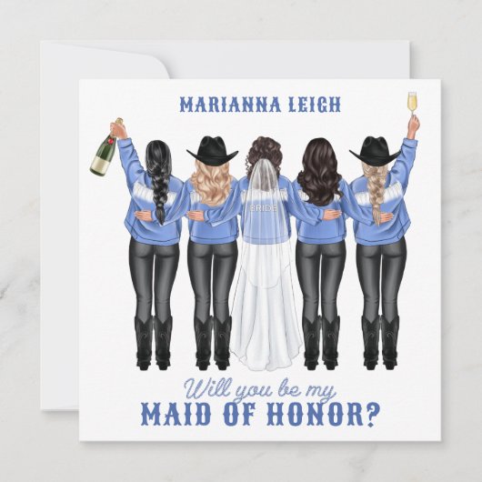 Werden Sie meine Trauzeugin sein? Mädchen in Denim Einladung (Vorderseite)