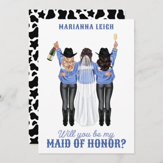 Werden Sie meine Trauzeugin sein? Mädchen in Denim Einladung (Vorne/Hinten)