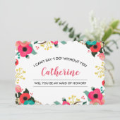 Werden Sie meine Trauzeugin sein? Modernes Blumenz Einladung (Stehend Vorderseite)