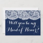 Werden Sie meine Trauzeugin sein? Navy Blue & Lace Einladung (Vorderseite)