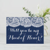 Werden Sie meine Trauzeugin sein? Navy Blue & Lace Einladung (Stehend Vorderseite)