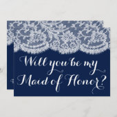 Werden Sie meine Trauzeugin sein? Navy Blue & Lace Einladung (Vorne/Hinten)