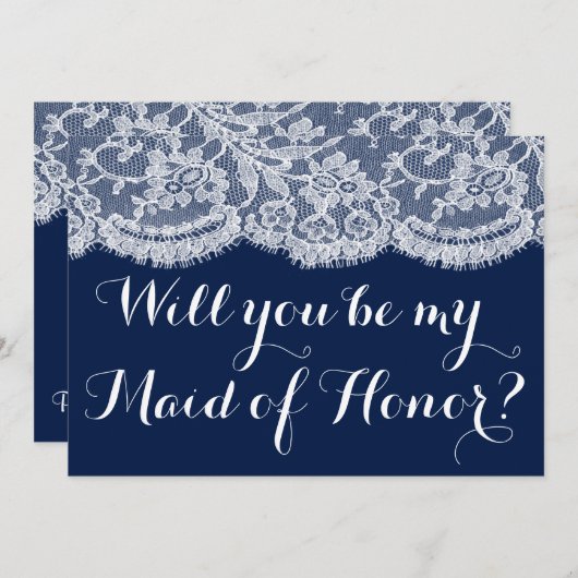 Werden Sie meine Trauzeugin sein? Navy Blue & Lace Einladung (Vorne/Hinten)